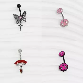Индивидуальные хип-хоп кольца для пупка для женщин и девочек, украшения для пирсинга живота, кулон в виде черепа-бабочки, кольца для пупка, украшения для тела