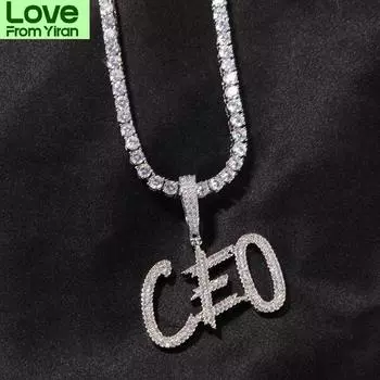 Индивидуальные именные ожерелья для женщин Iced Out Cz Курсивные буквы Aaa Кубический цирконий Имя Подвеска Ручной Работы Модные Украшения
