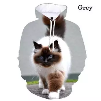 Индивидуальные крутые толстовки, пуловеры с 3d принтом кота, толстовка для мужчин и женщин, модные толстовки с длинными рукавами S