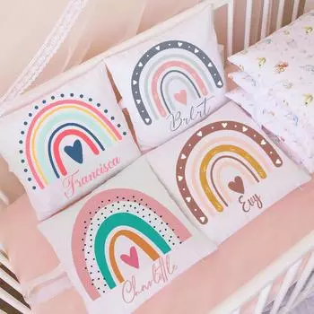 Индивидуальные постельные принадлежности Boho Rainbow для детской кроватки, наволочки, персонализированные детские подушки для кровати, подарки на празднование рождения девочки, декор для спальни для девочек Rainbow