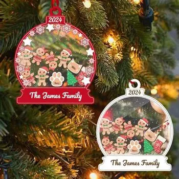 Индивидуальные семейные рождественские украшения 2024 года, семейные 4/5 пряничных/снеговиковых рождественских елочных подвесных украшений для домашнего декора вечеринки A красный