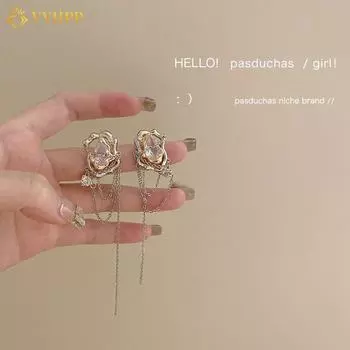 Индивидуальные серьги-гвоздики с розовым цирконом, серебряные серьги с кисточками для женщин, аксессуары, ювелирные изделия