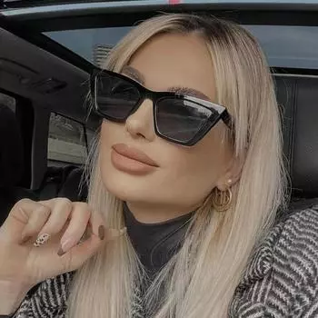 Индивидуальные трендовые квадратные солнцезащитные очки «кошачий глаз», женские модные люксовые брендовые солнцезащитные очки в ретро-стиле с большой оправой, UV400, защитные очки серый/чёрный