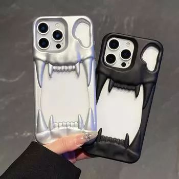 Индивидуальный 3D Полый Череп Клык Матовый Силиконовый Чехол Для Телефона Для iPhone 16 15 14 13 12 Противоударный Супер Теплоотводящий Чехол iPhone 12 Pro Max чёрный