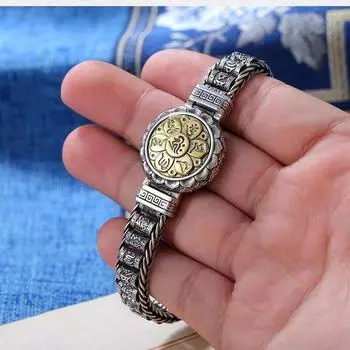 Индивидуальный 925 серебряный вращающийся браслет-трубка для мужчин, ювелирные изделия, буддийская Праджня, сердце, сутра, браслет с узором пестика, женские аксессуары 18CM