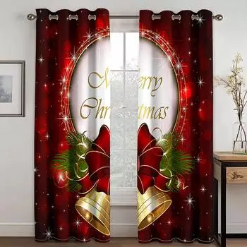 Индивидуальный комплект 3D-рождественских штор, красная праздничная штора, роскошный полиэстер, гостиная, детская спальня 100W130H(CM)40x51in&Hook