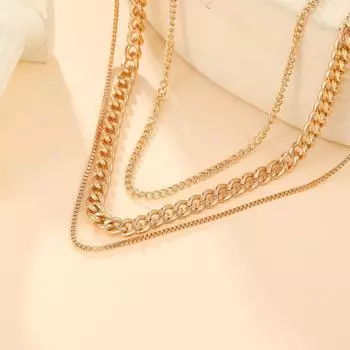 Индивидуальный комплект из трех предметов в стиле хип-хоп, панк, трехслойная цепочка на ключицу, ожерелье, ювелирные изделия 1 set/3 pcs