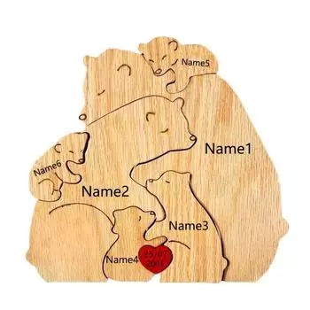 Индивидуальный пазл с именем Медведь Художественный орнамент Бесплатная гравировка Семейная тематика Подарок на День отца, матери Украшение для дома Индивидуальный сувенир Customized