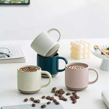Индивидуальный современный дизайн, белые маленькие матовые керамические стаканы, неглазурованная основа, крапчатая кофейная кружка с ручкой, крапчатая керамическая кружка 150ml