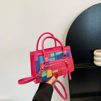 Индивидуальный тренд контрастный цвет повседневный большой объем 2024 лето новая мода простой иностранный стиль тренд красивая подмышечная сумка чёрный