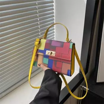 Индивидуальный тренд мода контрастный цвет замок маленькая квадратная сумка женская весна 2024 новый повседневный портативный мессенджер маленькая квадратная сумка чёрный