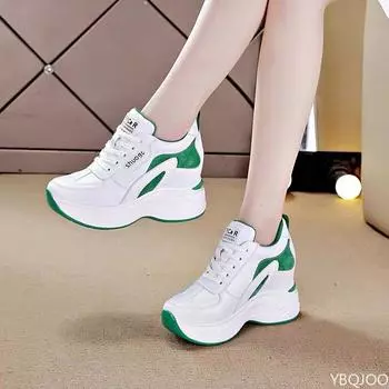 Женская спортивная обувь для дома, увеличивающая рост, весна-осень, модная, на толстой подошве, повседневная, универсальная, увеличивающая рост, обувь для пап 35 зелёный