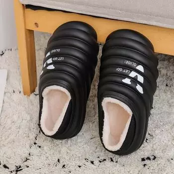 Домашние тапочки мужские зимние туфли Eva удобные толстые подошвы сохраняют тепло круглые носки шлепанцы новые модные универсальные плюс бархатная модель 35-36 чёрный