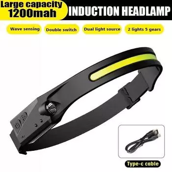 Induction LED Headlamp USB Rechargeable COB Wide Beam Torch Head Flashlight Outdoor Portable Camping Fishing Headlight Lantern