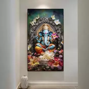 Индуизм Ганеша Холст Картина Религиозный Слон Бог Принт Плакат Настенное Искусство Крыльцо Украшения Дома Куадрос Без Рамки 20x40cm No Framed