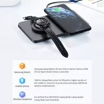 Индукционное беспроводное зарядное устройство 2 в 1 для Samsung Z Flip 4/s23 Ultra Qi 15 Вт, быстрая беспроводная зарядка для Galaxy Watch 5/4 as picture чёрный