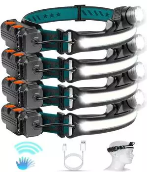 Индукционный налобный фонарь XPG+COB LED со встроенным аккумулятором, многофункциональный USB-перезаряжаемый налобный фонарь с 6 режимами