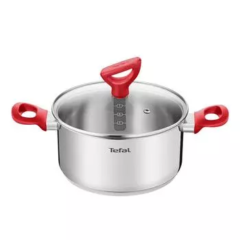 Индукционный сотейник Tefal Edition Red из нержавеющей стали (18 см, 2,0 л) Можно мыть в посудомоечной машине в духовке без PFOA Silver