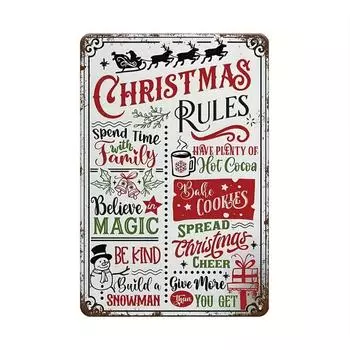INEED Christmas Rules Metal Sign Wrought Iron Wall Art Decor with Pre-drilled Holes, Humorous Holiday Home and Bar Wall Decor чёрный