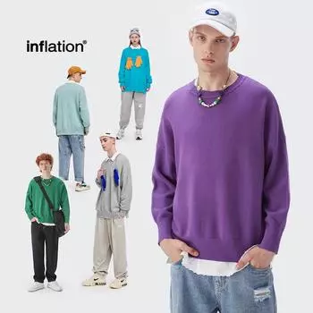 «INF Menswear | 2024 Осень/Зима Свободный свитер из пряжи Dopamine Core-Spun – Однотонный, Круглый вырез» L