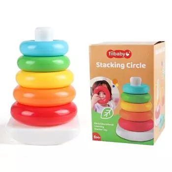 Infant and Toddler Early Childhood Education Puzzle Rainbow Tower Stacking Fun Spinning Stacking Ring Toy Gift