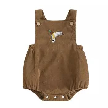Infant Baby Corduroy Overalls Duck Embroidery Square Neck Sleeveless Button Romper for Boys Girls 3-6 Months кофейный