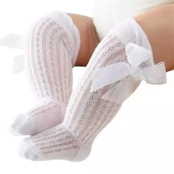 Infant Baby Girls Long Stockings Princess Solid Color Cute Bowknot Breathable Loose Mouth Socks Over-The-Knee Socks 0-24M S 0-12 Months