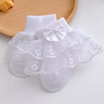 Infant Baby Girls Ruffle Lace Socks Super Soft Ankle Socks Princess Dress Socks With Bow 0 to 2 Years 0 to 1 Year