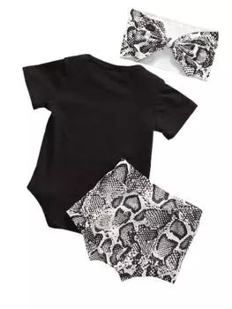 Infant Baby Girls Summer Clothes, Daddy s Mini Letter Print Bodysuit Romper + Shorts + Bow Headband 3Pcs Outfits Set 3-6M