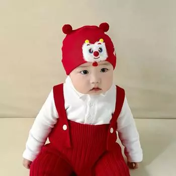 Infant hat protective door tire hat New Year s celebration red small month-old newborn pullover fontanelle hat winter Hat circumference 36-46cm/reference 0-12 months
