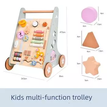 Infant Kids Early Education Multifunctional Hand Push Walker Educational Busy Board Toy Baby Toddling Walk Toy Wooden Early education hand push Walker]