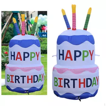 Inflatable Birthday Cake with Candles for Indoor Outdoor Backyard Prop
