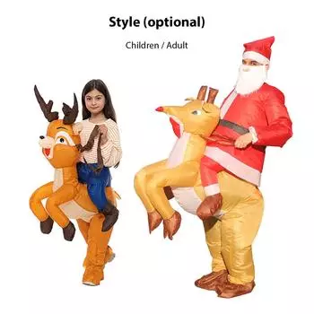 Inflatable Christmas Riding Elk Costume Funny Clothes Christmas Elk Costume Air Blow-Up Suit Holiday Party Cosplay Costume