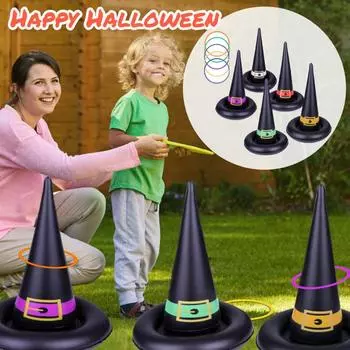 Inflatable Witch Hat Ring Toss Game Halloween Game Party Games Supplies For Indoor Outdoor With Inflatable Ring Holiday Toys