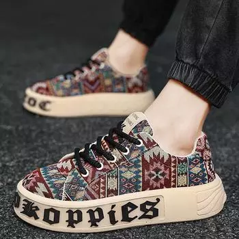 Influencer promotion live broadcast engraved baseplate shoes trendy fashion personality casual men s shoes heightened platform painted canvas shoes 39 оранжевый