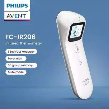 Инфракрасный лобный термометр Philips Двойные звуковые и световые напоминания об аномальной температуре тела Функция памяти Бесшумный режим Большой светодиодный HD-экран