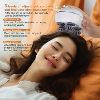 Инфракрасный массажер для кожи головы с 4 разминающими массажными головками, массажер для головы и тела для роста волос, расслабление от стресса, красный свет, питает волосы