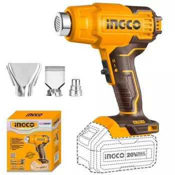 INGCO аккумуляторный термофен беспроводной 2-ступенчатый переключаемый объем воздуха 3 насадки в комплекте HGLI2002 100 л/мин 200 л/мин