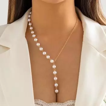 Ingemark элегантное асимметричное ожерелье с искусственным жемчугом на груди, женское свадебное ожерелье Kpop с бусинами, длинное колье, аксессуары, ювелирные изделия, новинка