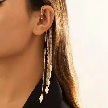 Ingemark Kpop длинные серьги-клипсы с кисточками для женщин, женские серьги без пирсинга, искусственные хрящи, изысканные зажимы для ушей, ювелирные изделия Pendientes золотой