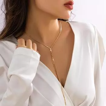 Ingemark Kpop Регулируемая плоская длинная цепочка в виде змеи для женщин, колье с плетением звеньев темперамента для женщин, украшение на грудь и шею, подарок, новинка