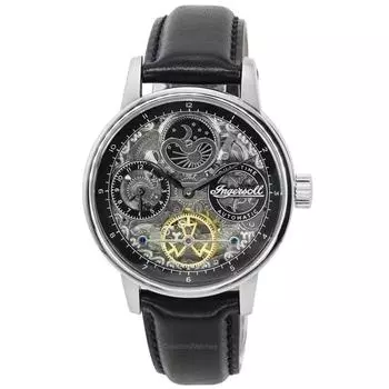 Ingersoll The Jazz Sun and Moon Phase кожаный ремешок скелетон с серебряным циферблатом автоматические мужские часы I07701 серебряный