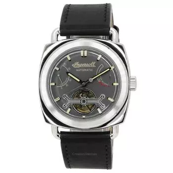 Ingersoll The Nashville с кожаным ремешком, серый циферблат с открытым сердцем, автоматические мужские часы I13002
