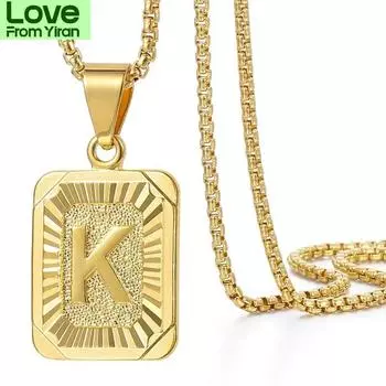 Инициалы Подвеска Буква Имя Ожерелье Для Женщин Мужчин Золото Серебро Цвет Квадратный Алфавит Шарм Коробка Цепь Подвески Пары Gpm05