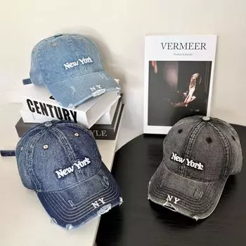 Initial Fashion Ripped Street Hard Top Baseball Cap Men s and Women s Sun Hat Hip Hop Tide Alphabet Versatile Duck M56-58cm чёрный