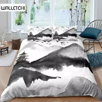 Ink Painting Duvet Cover Set Microfiber Abstract Natural Chinese Style Bedding Set Soft Landscape Theme 2/3 Pcs Comforter Cover EU single(135x200cm)