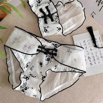 Ink Wash Китайский стиль женское нижнее белье Сексуальное кружево женское с низкой талией Чистый хлопок промежность M