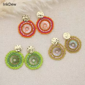 INKDEW Цветочные круглые серьги-подвески для женщин, большие длинные серьги, серьги с гранеными бусинами ручной работы, ювелирные изделия, модный подарок EA132