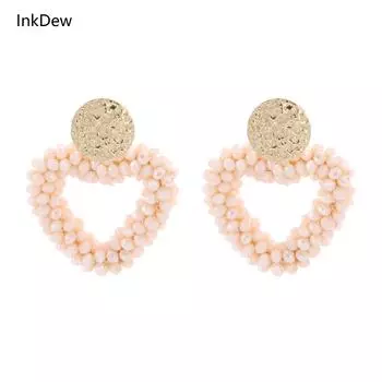 INKDEW Heart Shape Drop Earrings Handmade Crystal Beads Earrings For Women Jewelry Big Long Earrings Fashion Jewelry Gift EA075