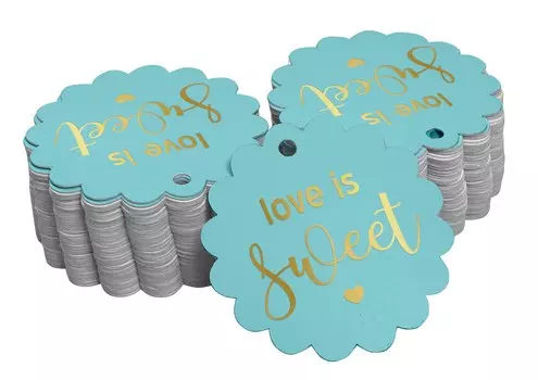 Inkdotpot 100 Pack Бумажные бирки из настоящей золотой фольги Love Is Sweet Wedding Favor Hang 50 Gold Foil Tags чёрный